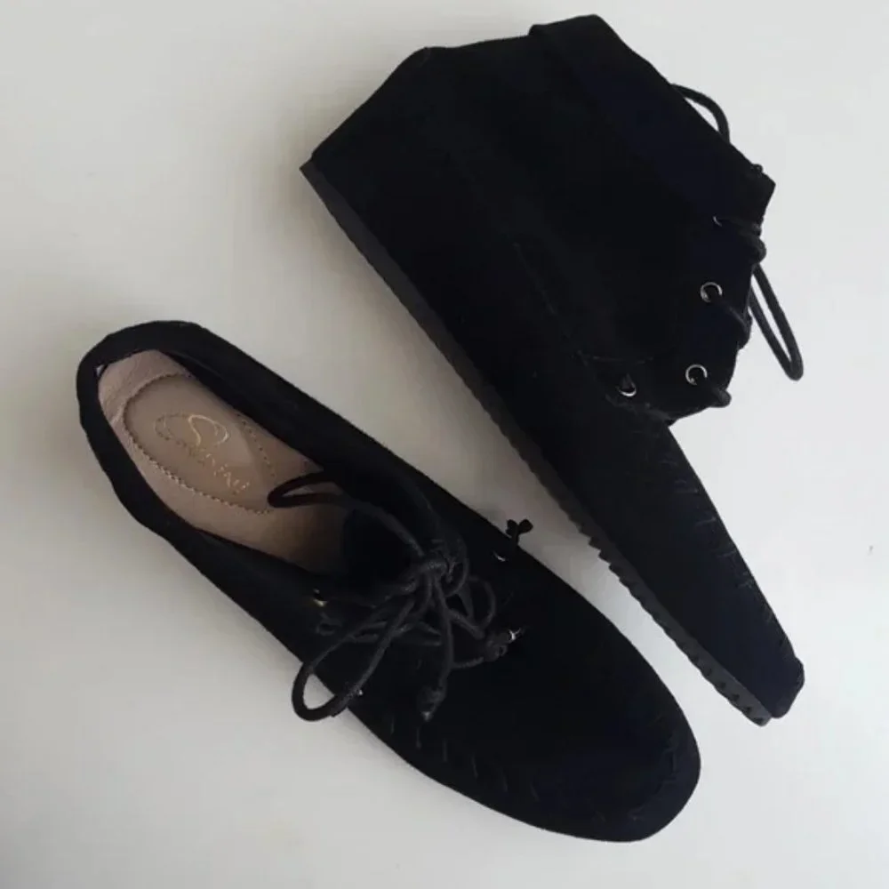 SUDINI New JENNA Womens 10 Suede Leather Comfort Stylish Wedge Bootie Boot BLACK